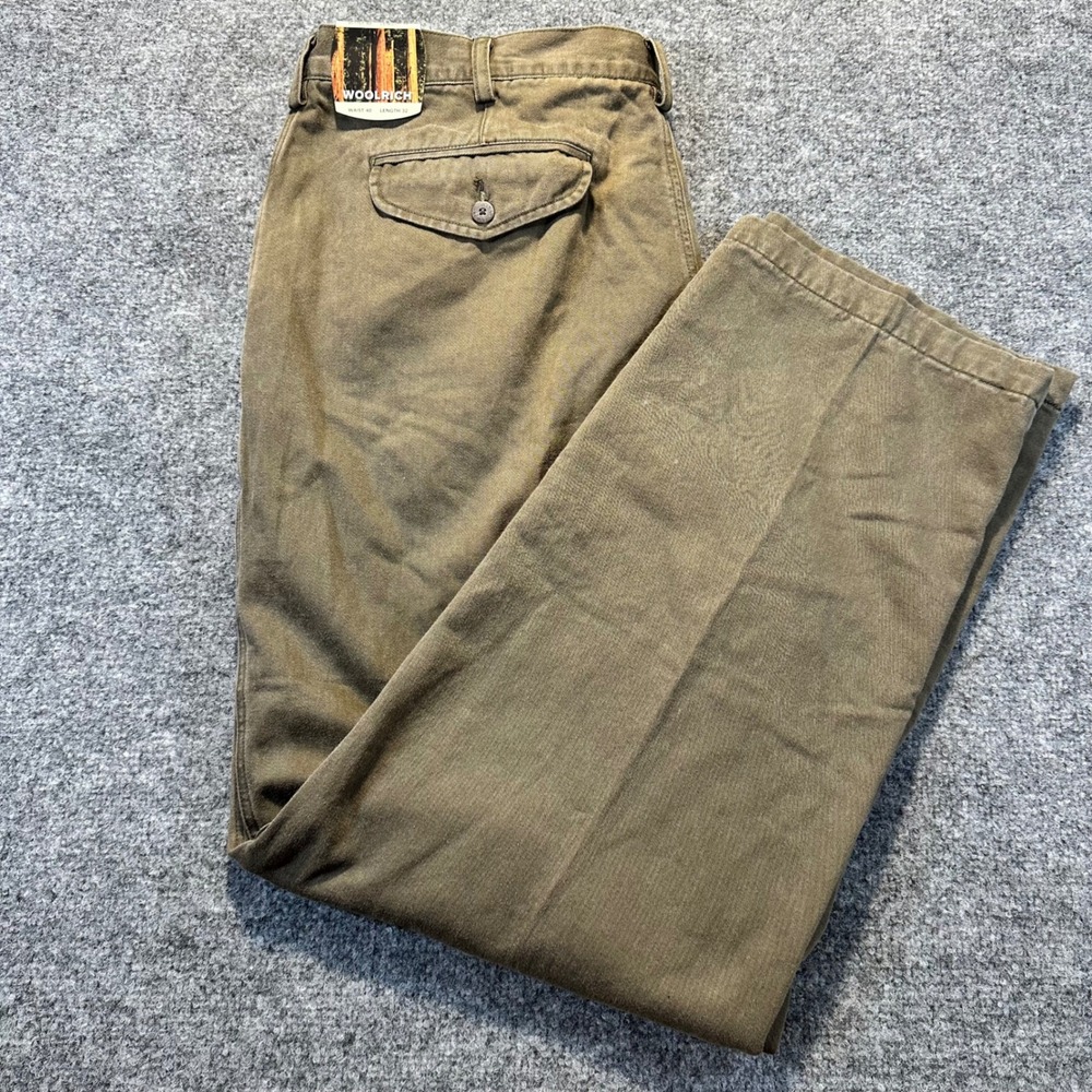 Woolrich Chino Pants Mens 40x32 Olive Drab Green New Fleece Lined Read